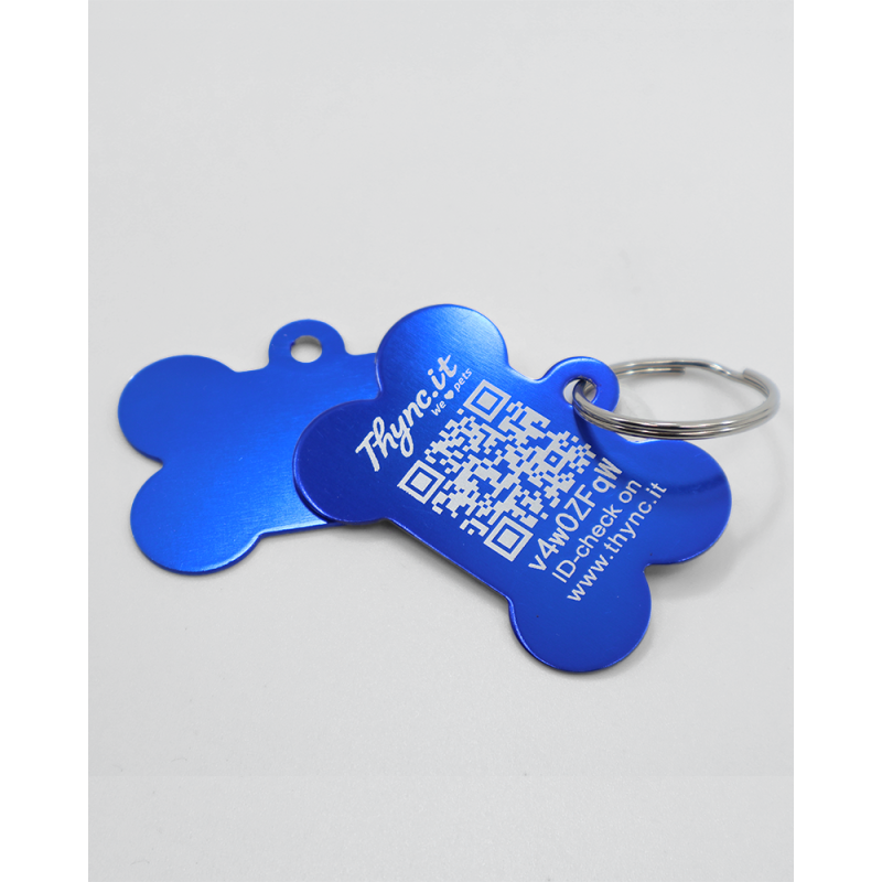 DogTag  "Bone" Aluminium Blue - QR Code