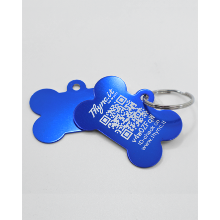 DogTag  "Bone" Aluminium Blue - QR Code