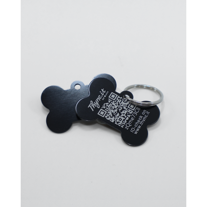 PetTag "Bone" Aluminium Black - QR code