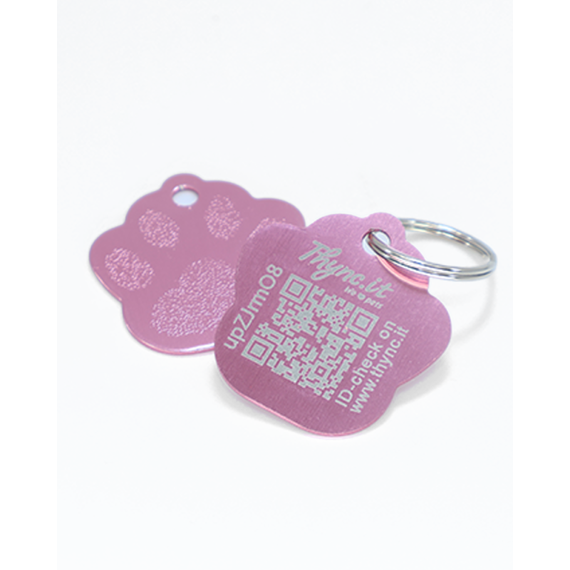 Pet Tag  "Paw" Aluminium Pink - QR Code