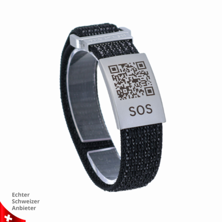 SOS Notfallarmband mit QR-Code aus Textil – Medizinisches Armband