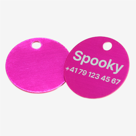 Aluminium round pet tag with laser engraving