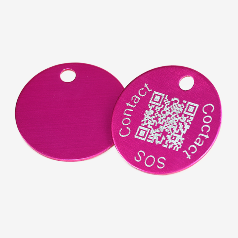 Aluminium round pet tag with QR code