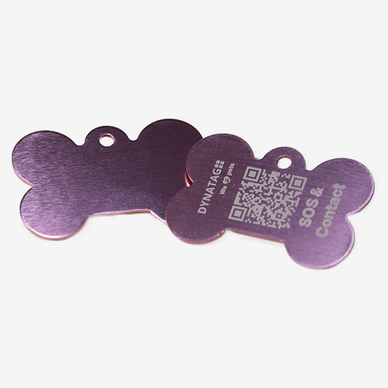 Medaglietta per cane a forma di osso in alluminio con codice QR