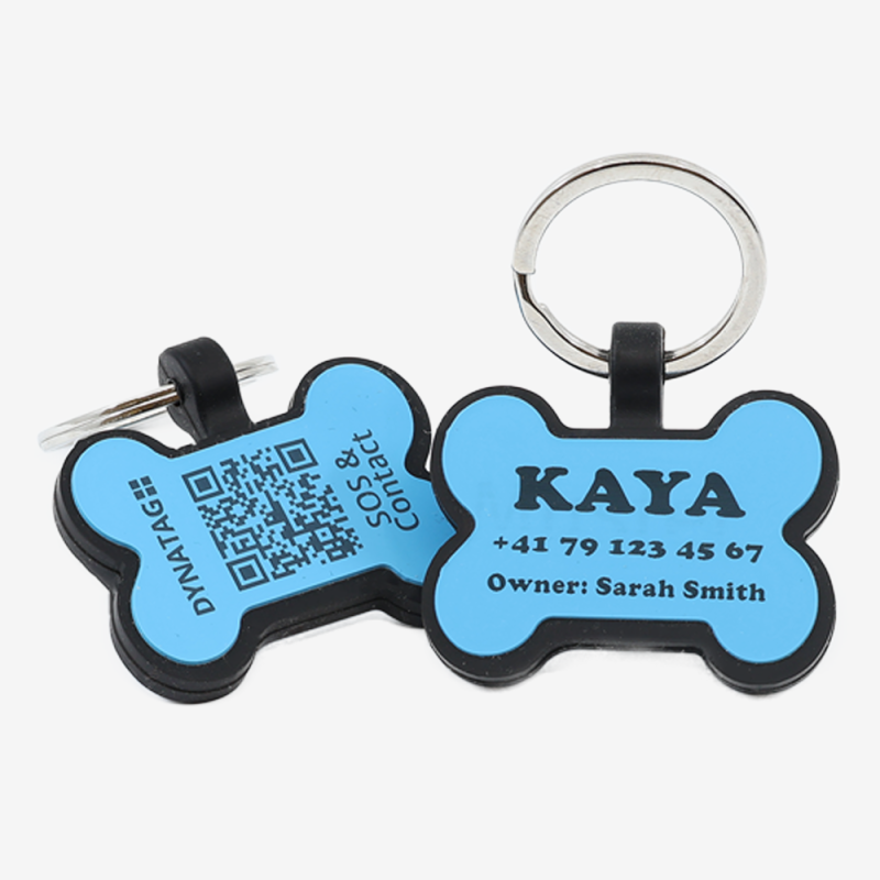Silicone bone-shaped dog tag with QR code and laser engraving