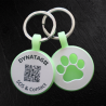 Chapa para animal com motivo de pata de silicone fluorescente com código QR