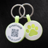 Chapa para animal com motivo de pata de silicone fluorescente com código QR