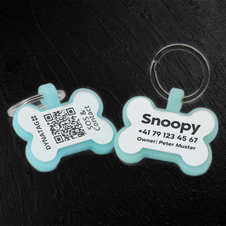 Fluorescent silicone bone-shaped dog tag with QR code and laser engraving