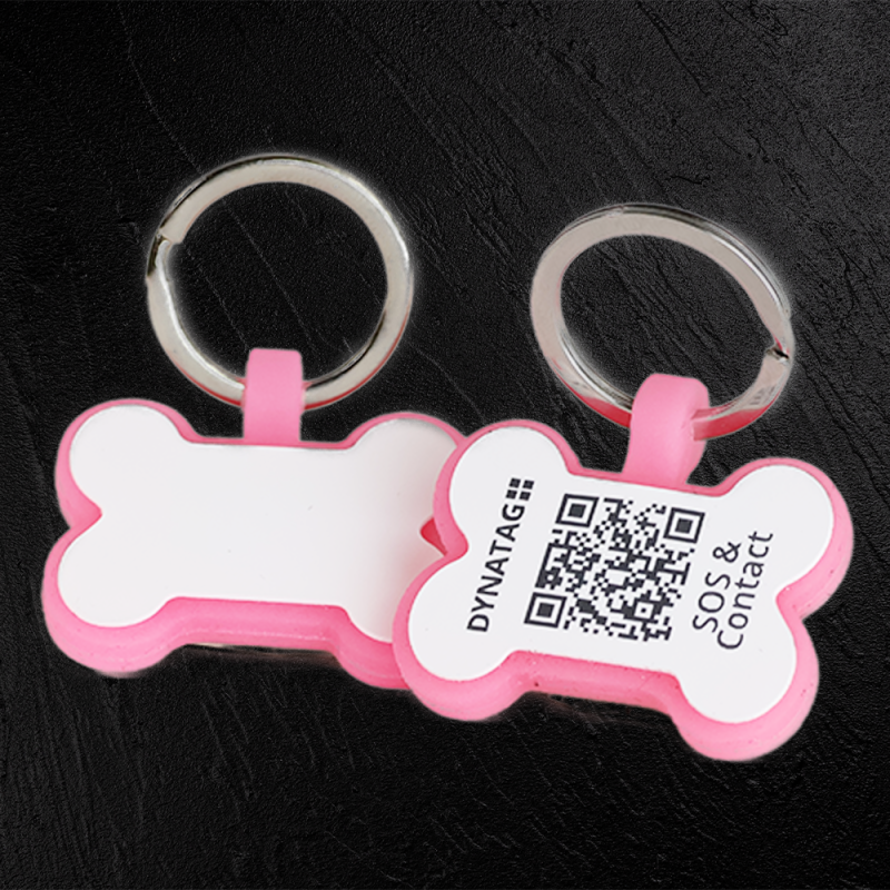 Fluorescent silicone bone-shaped dog tag with QR code