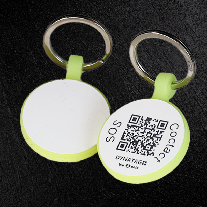 Médaille ronde pour animal en silicone fluorescent avec code QR