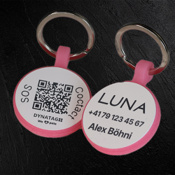 Chapa redonda para animal de silicone fluorescente com código QR e gravação a laser
