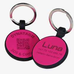 Chapa redonda para animal de silicone com código QR e gravação a laser