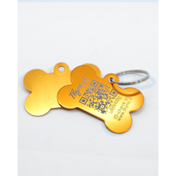 Hundemarke "Knochen" aus Aluminium Orange mit QR-Code
