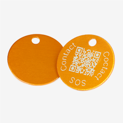 Runde Tiermarke aus Aluminium mit QR-Code
