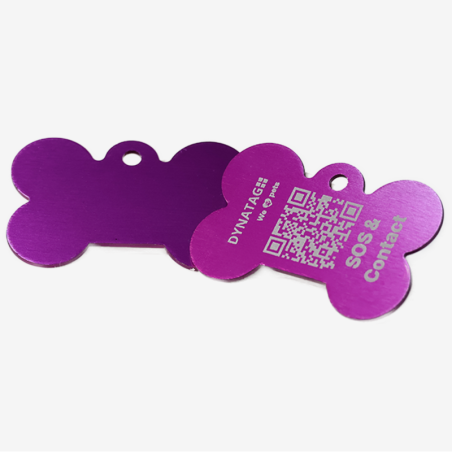 Chapa para cão em forma de osso de alumínio com código QR
