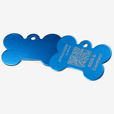 Hondenpenning in botvorm van aluminium met QR-code