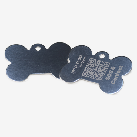 Chapa para cão em forma de osso de alumínio com código QR