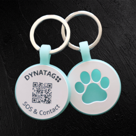 Médaille pour animal à motif de patte en silicone fluorescent avec code QR