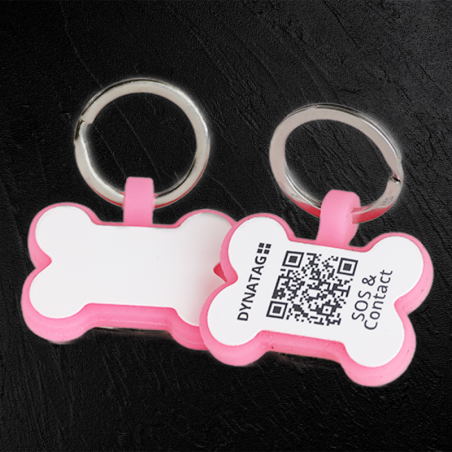 Médaille pour chien en forme d’os en silicone fluorescent avec code QR