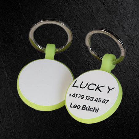 Médaille ronde pour animal en silicone fluorescent avec gravure laser
