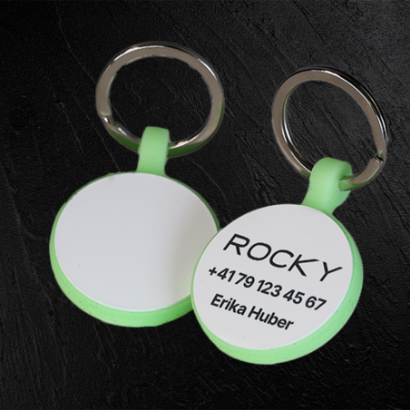 Médaille ronde pour animal en silicone fluorescent avec gravure laser