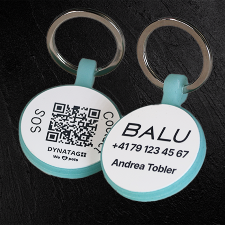 Medaglietta rotonda per animali in silicone fluorescente con codice QR e incisione laser