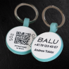 Runde Tiermarke aus fluoreszierendem Silikon mit QR-Code und Lasergravur