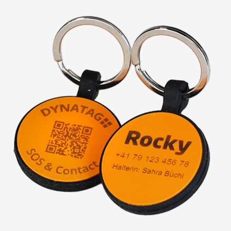 Médaille ronde pour animal en silicone avec code QR et gravure laser