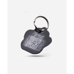 Pet Tag  "Paw" Aluminium Black -  QR Code