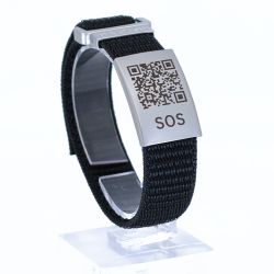 SOS Emergency Wristband Textile Black with QR Code & Swiss Data Platform