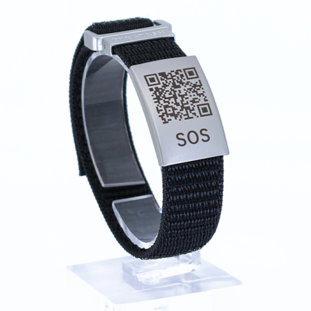 SOS Emergency Wristband Textile Black with QR Code & Swiss Data Platform