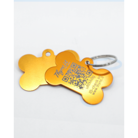 Hundemarke "Knochen" aus Aluminium Orange mit QR-Code