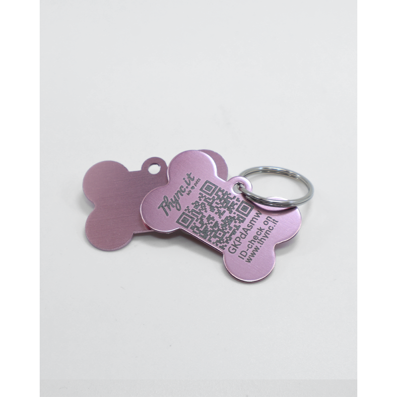 DogTag  "Bone" Aluminium Pink -QR-Code