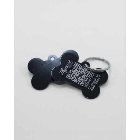 PetTag "Bone" Aluminium Black - QR code