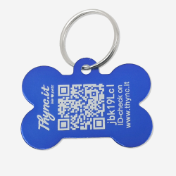 Hundemarke "Knochen" aus Aluminium Blau mit QR-Code