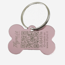 Hundemarke "Knochen" aus Aluminium Rosa mit QR-Code