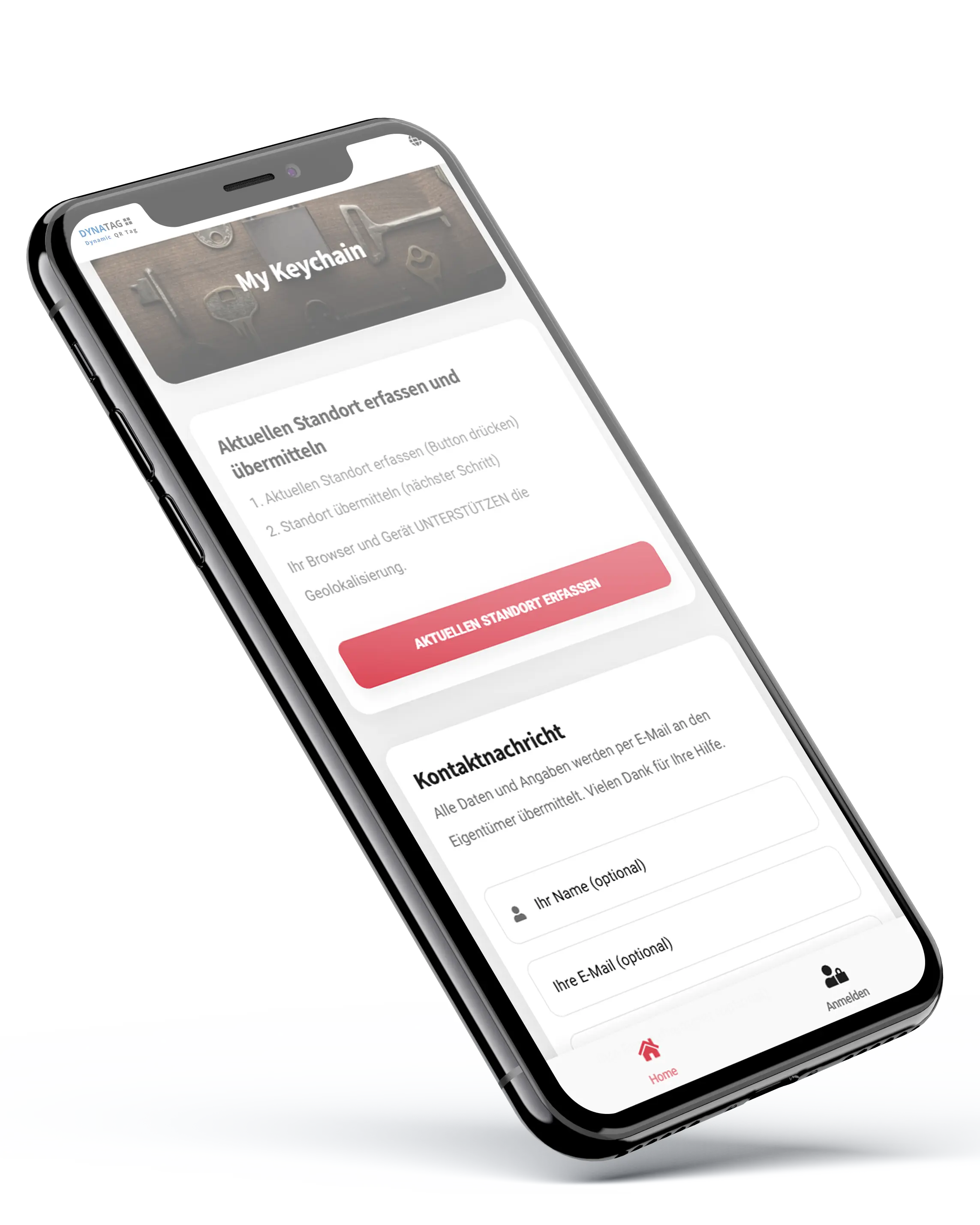 DynaTag WebApp für die anonyme Kontaktaufnahme beim QR-Code-Schlüsselanhänger