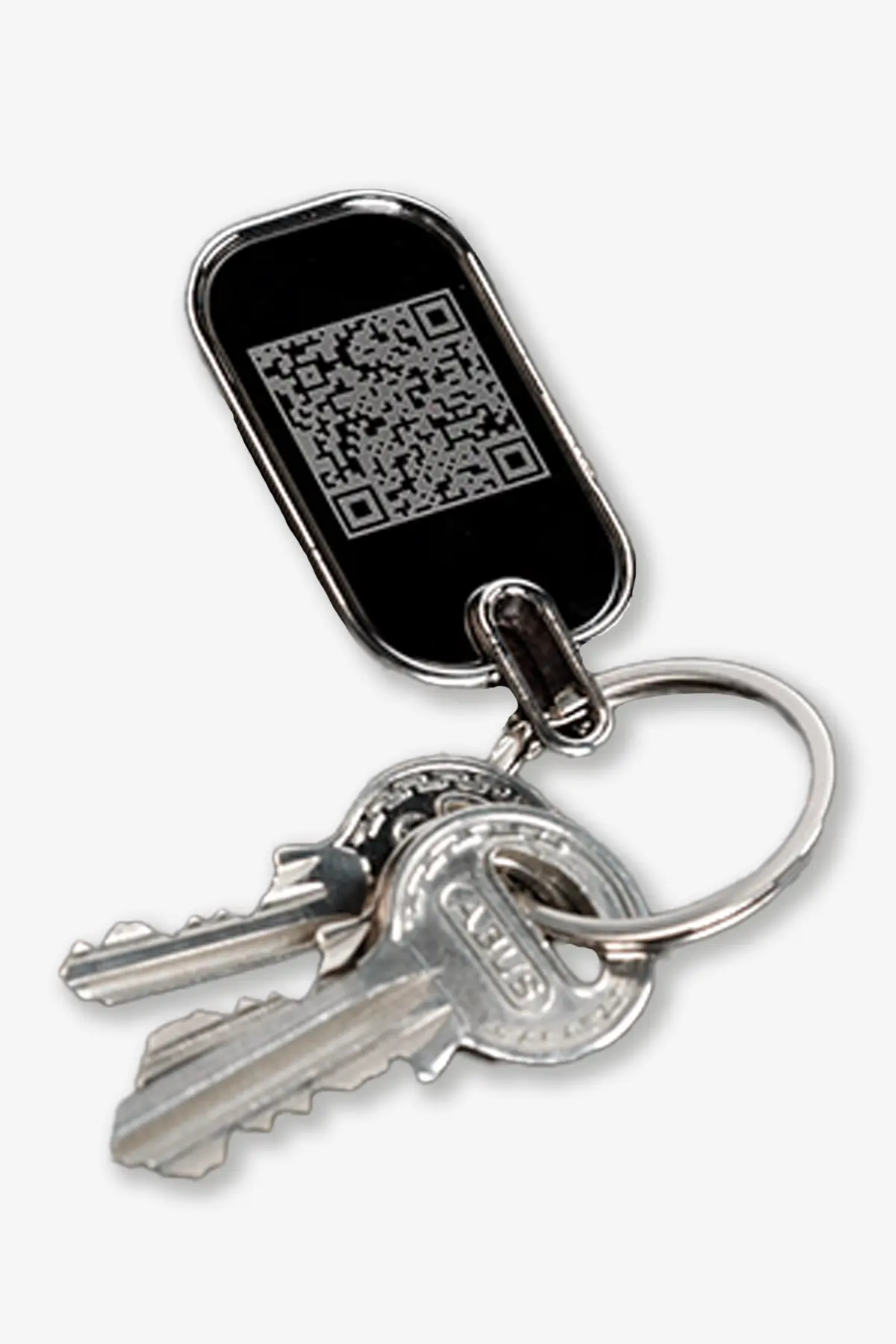 Robuster QR-Code-Schlüsselanhänger mit Metallrahmen