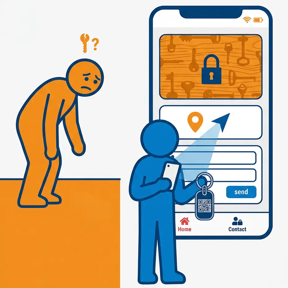Digitaler QR-Code-Schlüsselanhänger mit geschütztem Kontaktformular