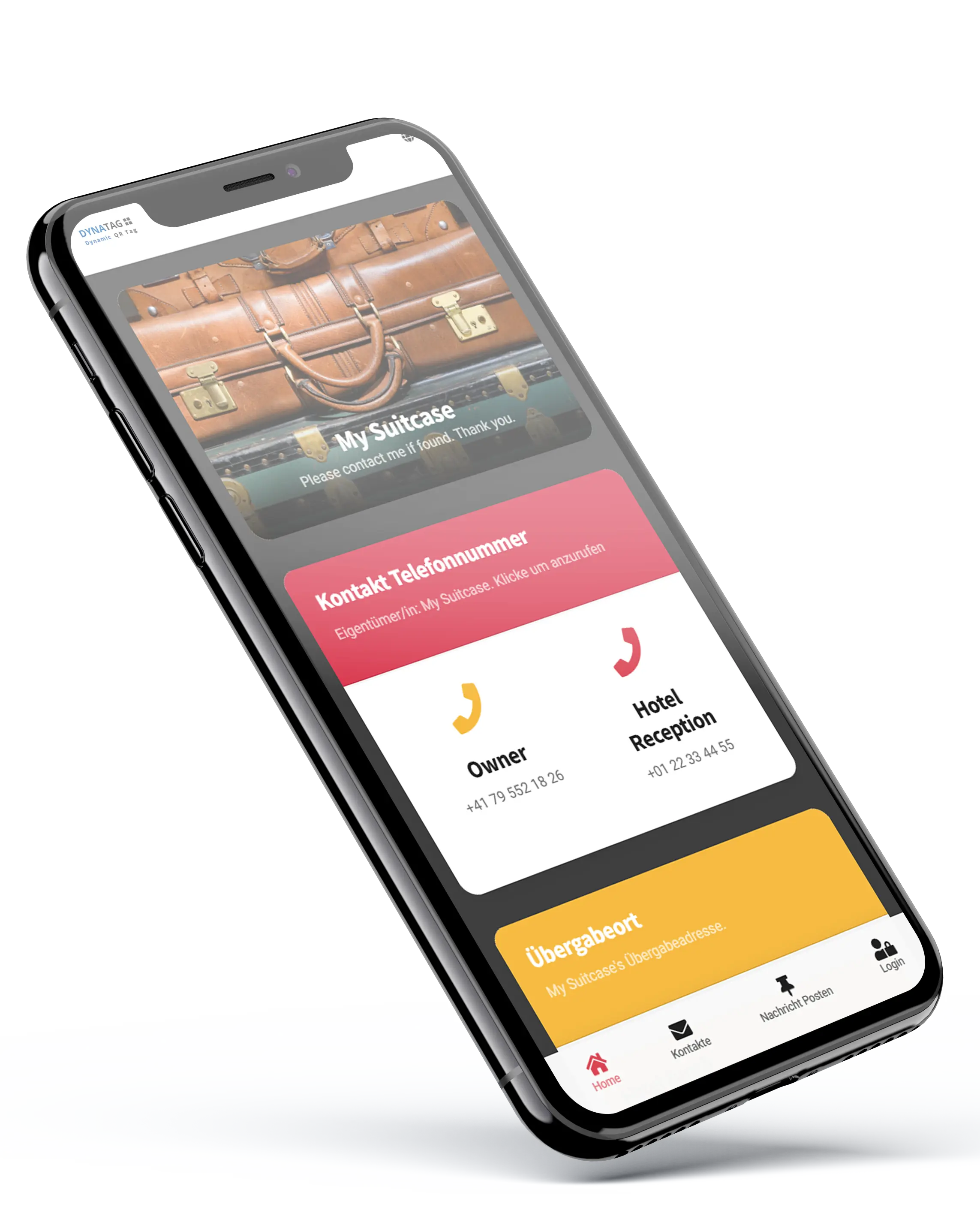 DynaTag WebApp für den Gepäckanhänger mit digitaler Gepäck-ID