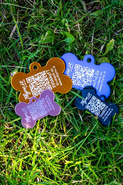 Round silicone pet tag with QR code and laser engraving